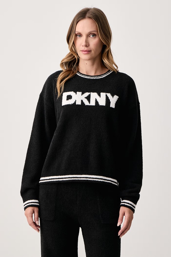 Роздільна піжама жіноча флісова DKNY колір чорний фото 2