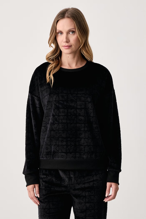 Роздільна піжама жіноча велюрова DKNY колір чорний фото 2