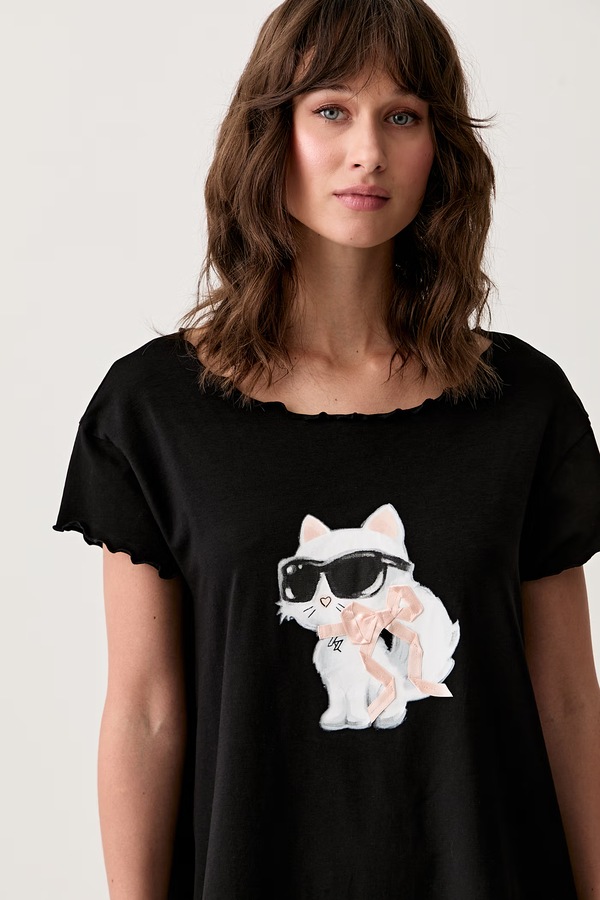 Нічна сорочка жіноча з бавовною Karl Lagerfeld IKON колір чорний фото 2