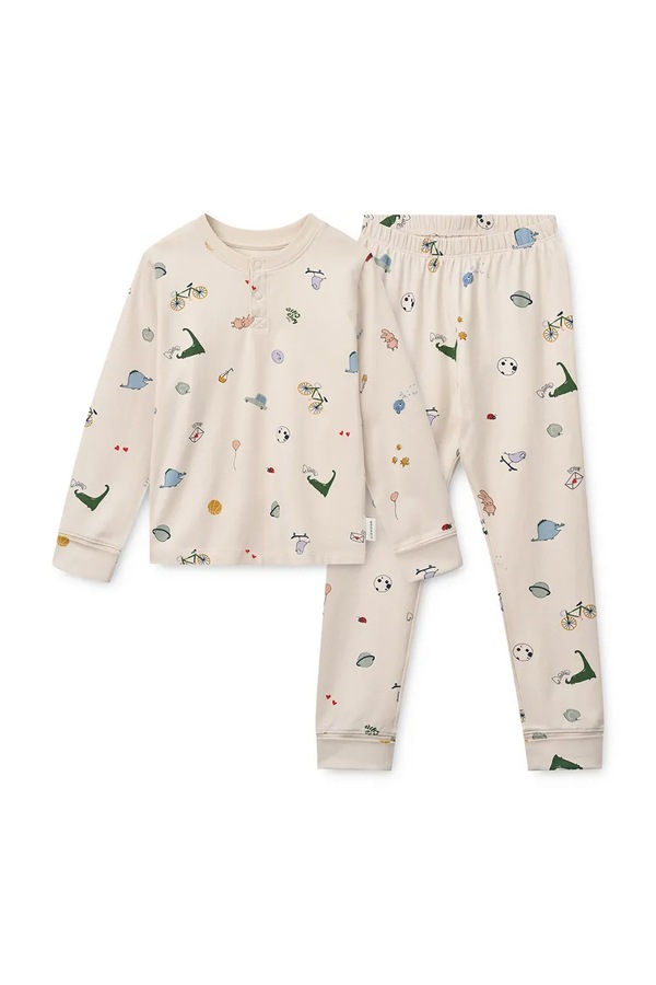 Роздільна піжама дитяча бавовняна з еластаном Liewood Wilhelm Grow Printed Pyjamas Set колір бежевий