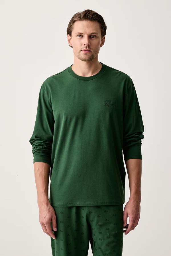 Роздільна піжама чоловіча бавовняна з еластаном Lacoste колір зелений фото 2