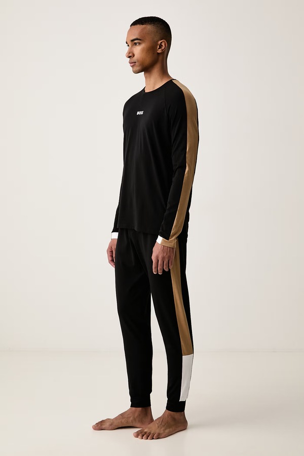 Піжамний лонгслів чоловічий з бавовною BOSS Balance LS-Shirt колір чорний