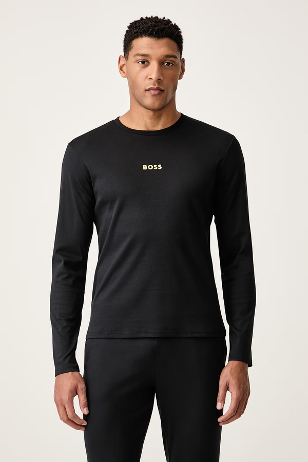 Піжама чоловіча бавовняна BOSS Xmas Long Set колір чорний фото 2