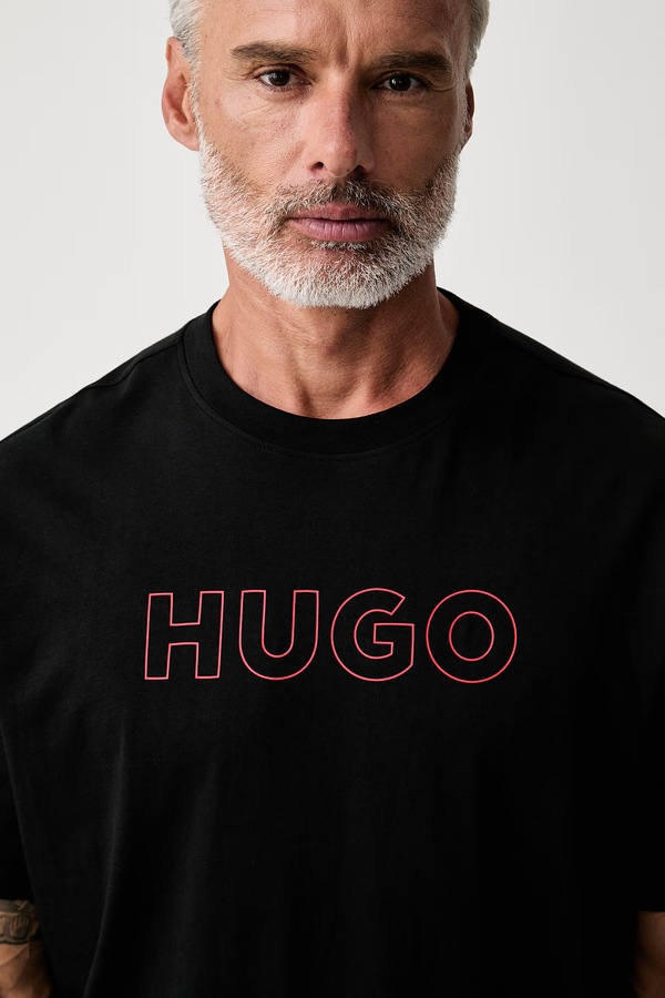 Піжамна футболка чоловіча бавовняна HUGO EZRA T-SHIRT колір чорний фото 2