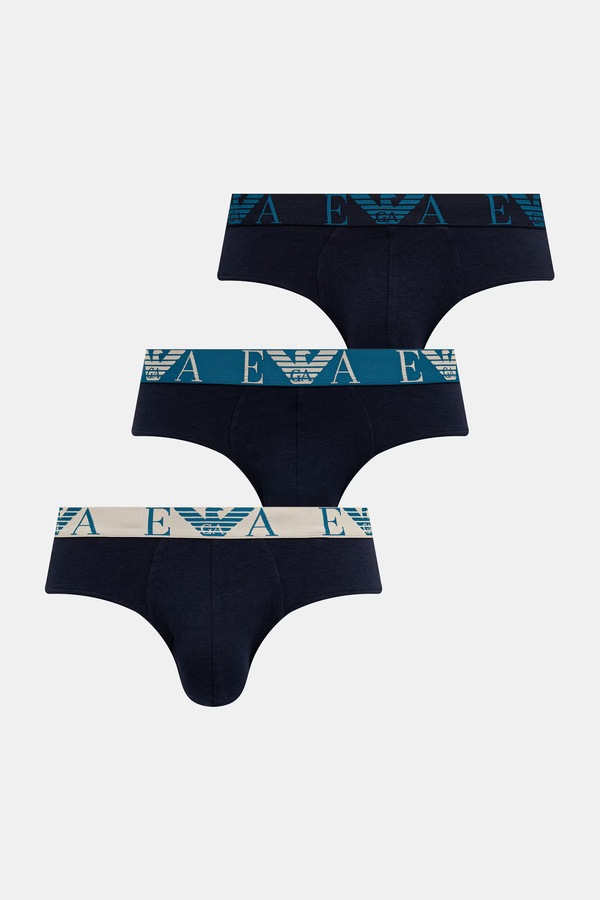 Сліпи чоловічі бавовняні з еластаном 3 шт. Emporio Armani Underwear колір блакитний