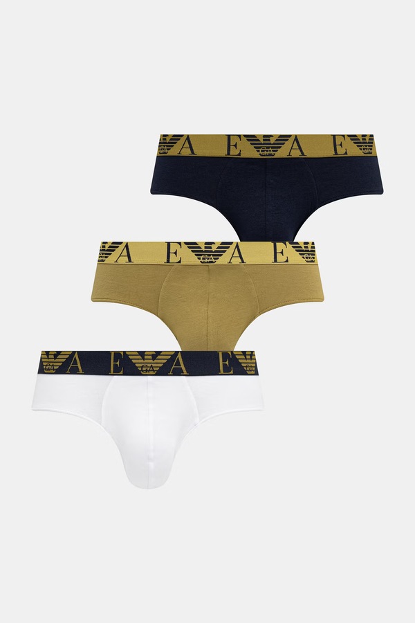 Слипы мужские хлопковые с эластаном 3 шт. Emporio Armani Underwear цвет темно-синий
