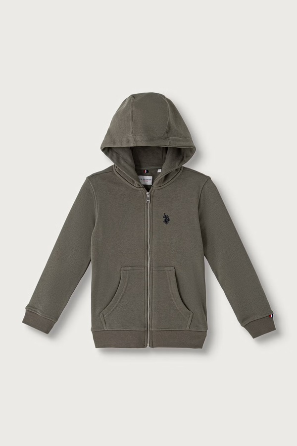 Кофта на застібці з капюшоном дитяча з бавовною U.S. Polo Assn. колір зелений