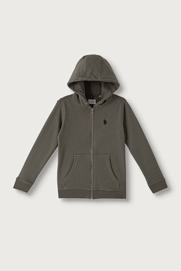 Кофта на застібці з капюшоном дитяча з бавовною U.S. Polo Assn. колір зелений