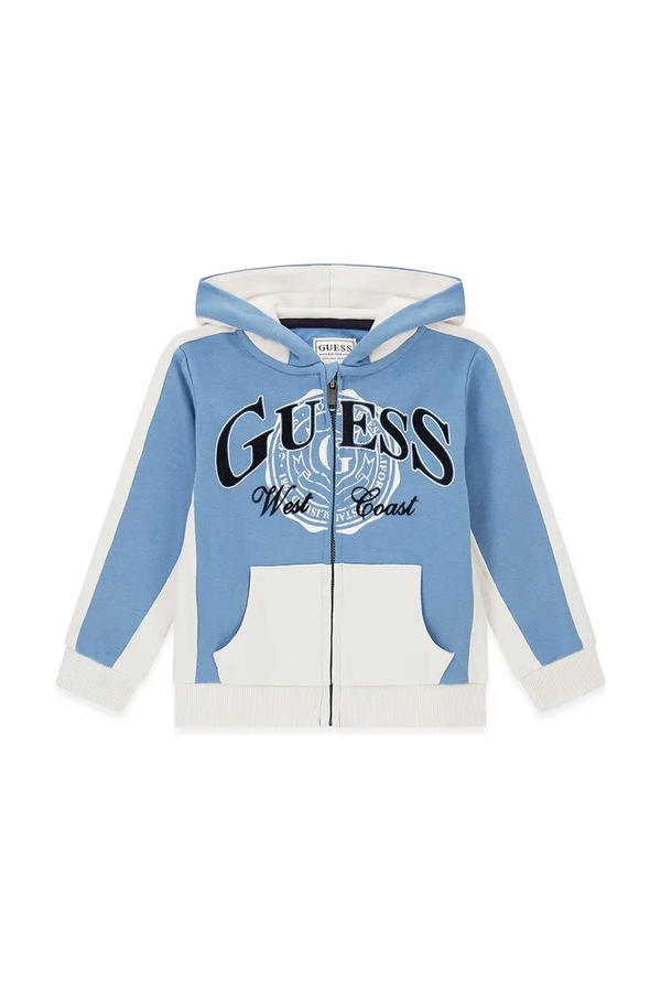 Кофта на застібці з капюшоном дитяча бавовняна Guess колір блакитний
