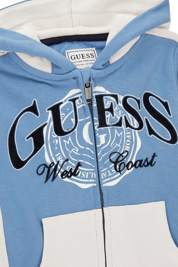 Кофта на застібці з капюшоном дитяча бавовняна Guess колір блакитний фото 3