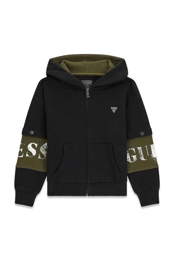 Кофта на застібці з капюшоном дитяча бавовняна Guess колір чорний