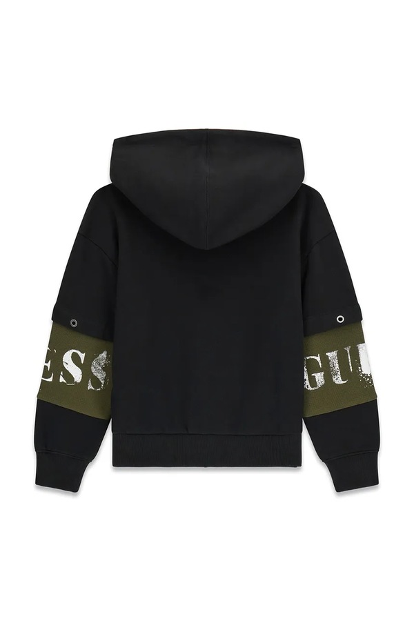 Кофта на застібці з капюшоном дитяча бавовняна Guess колір чорний фото 2