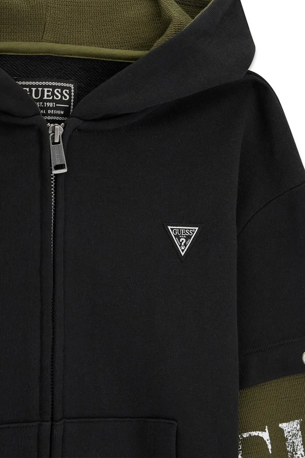Кофта на застібці з капюшоном дитяча бавовняна Guess колір чорний фото 3