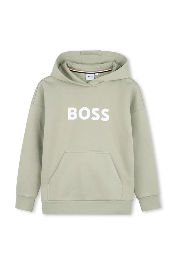 Кофта з капюшоном дитяча з бавовною BOSS колір зелений