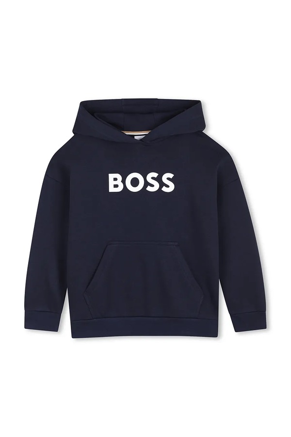 Кофта з капюшоном дитяча з бавовною BOSS колір темно-синій