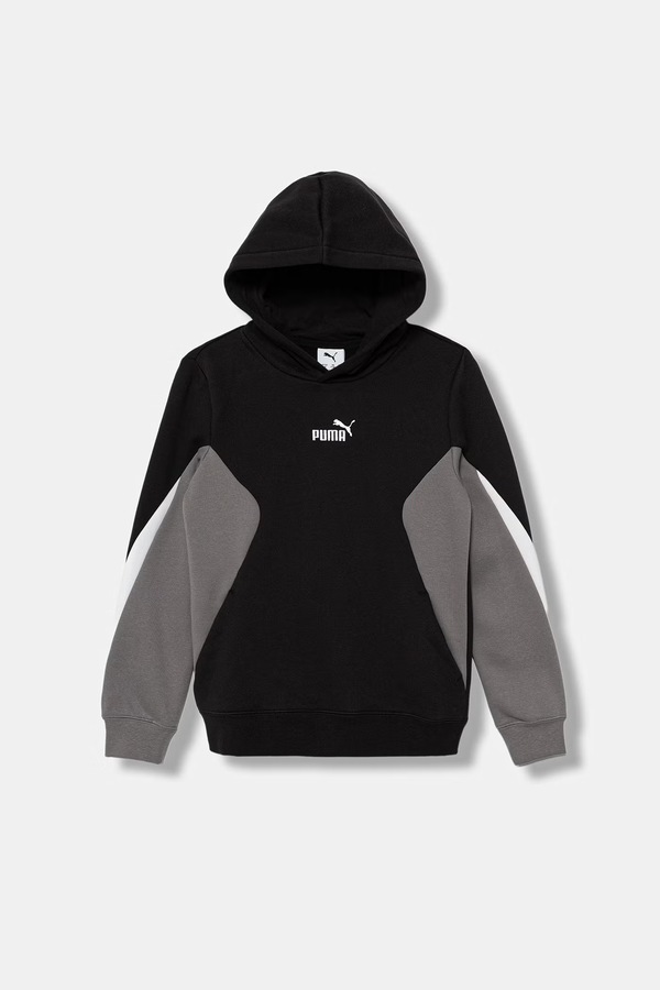 Кофта с капюшоном детская с хлопком Puma ESS BLOCK Hoodie FL B цвет черный