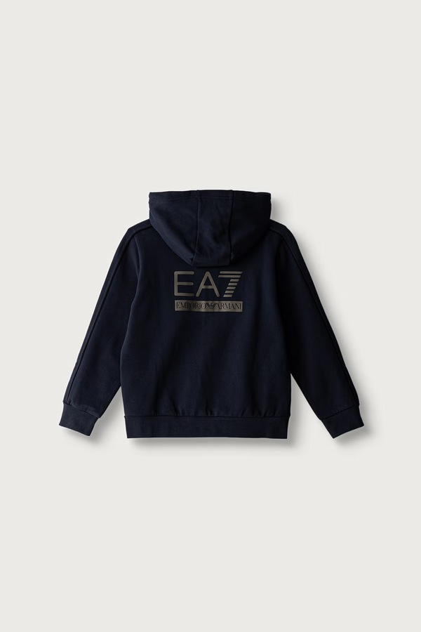 Кофта на застібці з капюшоном дитяча з бавовною EA7 Emporio Armani колір темно-синій фото 2