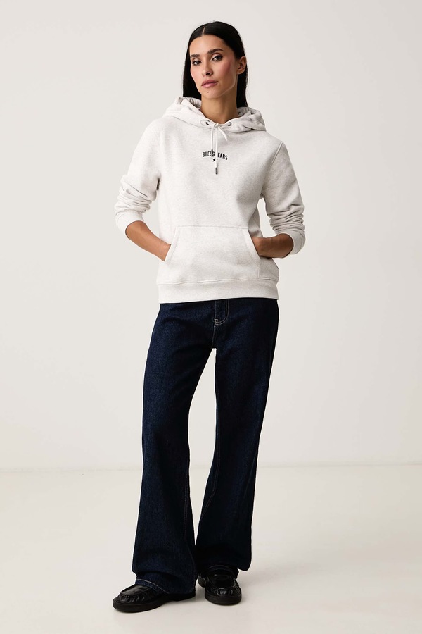 Кофта з капюшоном жіноча з бавовною Guess Jeans колір сірий