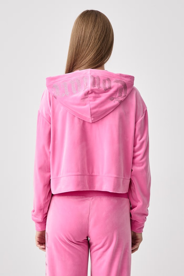 Кофта на застібці з капюшоном жіноча велюрова Juicy Couture OLD GOTHIC ICCLE колір рожевий фото 3