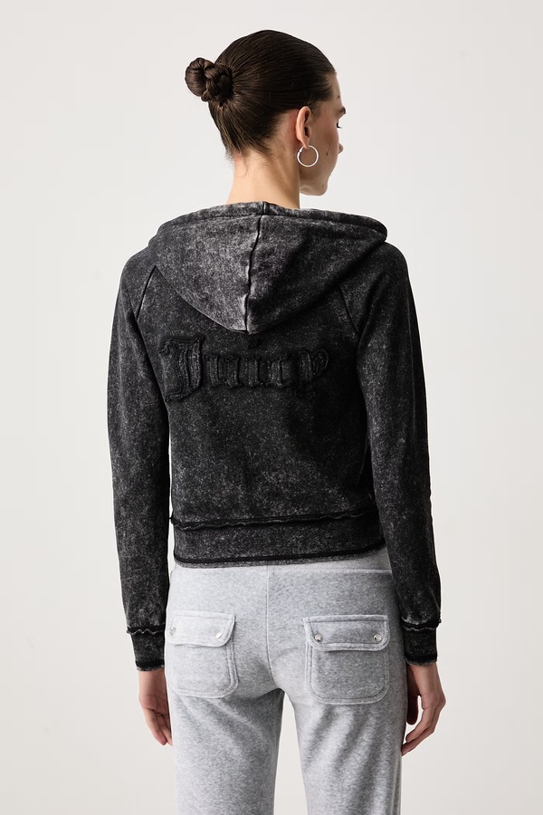 Кофта на застібці з капюшоном жіноча з бавовною Juicy Couture MADISON APPLIQUE колір чорний фото 3
