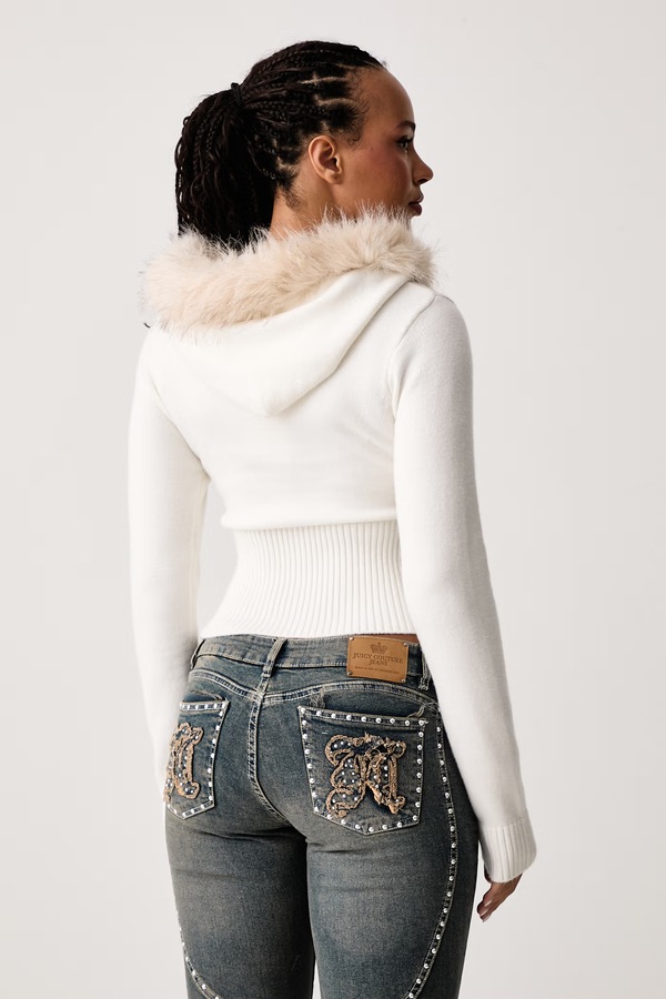 Светр на застібці жіночий з віскозою Juicy Couture KNIT JUICY DIAMANTE WITH FUR TRIM колір бежевий фото 3