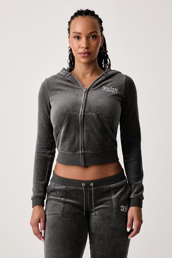 Кофта на застібці з капюшоном жіноча з бавовною Juicy Couture REGAL REBELLE ROBYN колір чорний фото 3