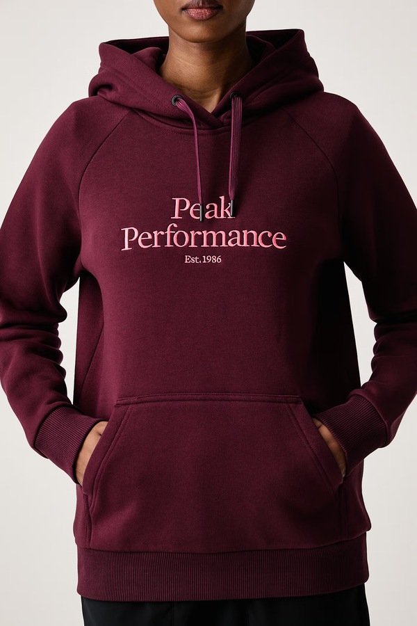 Кофта з капюшоном жіноча з бавовною Peak Performance колір бордовий фото 4