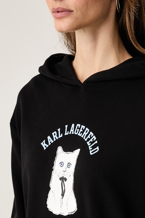 Кофта с капюшоном женская хлопковая Karl Lagerfeld цвет черный фото 2