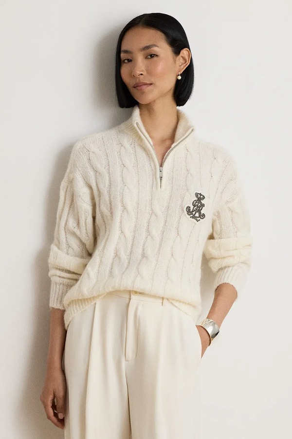 Кофта на застібці жіноча з вовною Lauren Ralph Lauren колір бежевий