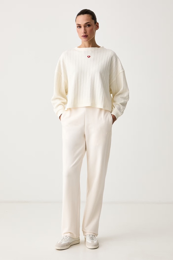 Кофта loungwear жіноча з бавовною HUGO COZY_sweatshirt колір бежевий