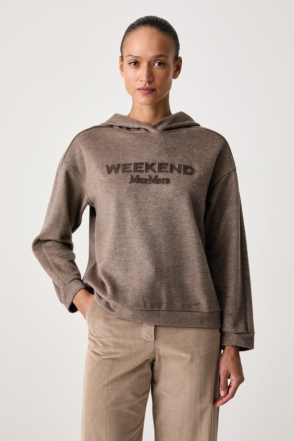 Кофта з капюшоном жіноча з додаванням вовни Weekend Max Mara WKDVETRINO колір коричневий