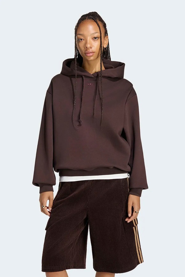 Кофта з капюшоном жіноча з бавовною adidas Originals колір коричневий