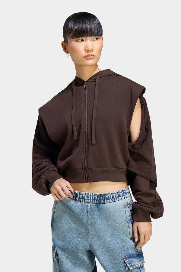 Кофта на застібці з капюшоном жіноча бавовняна adidas Originals SST Double Front колір коричневий фото 4