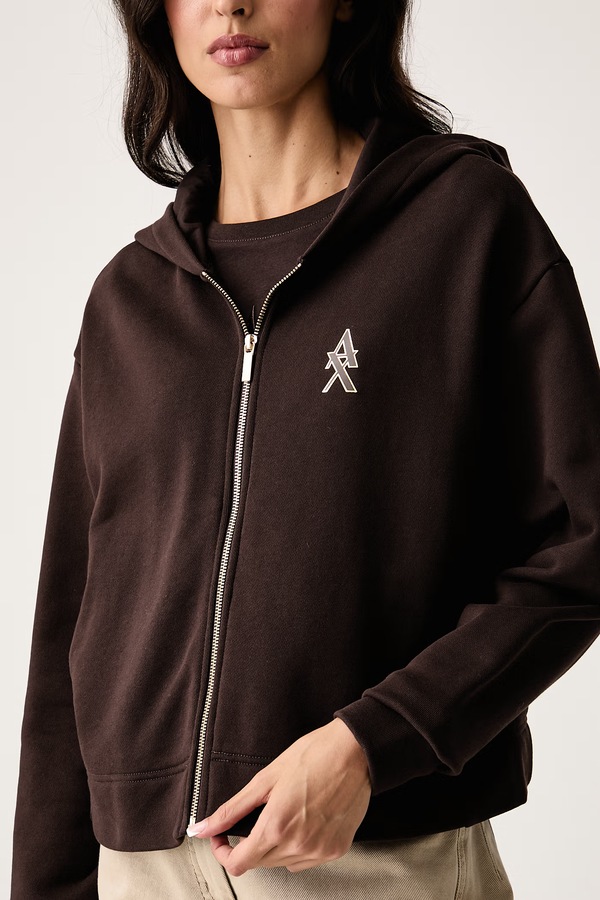 Кофта на застібці з капюшоном жіноча бавовняна Armani Exchange колір коричневий фото 4