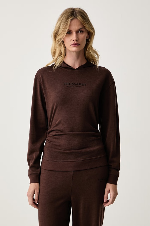 Кофта з капюшоном жіноча вовняна Trussardi колір коричневий