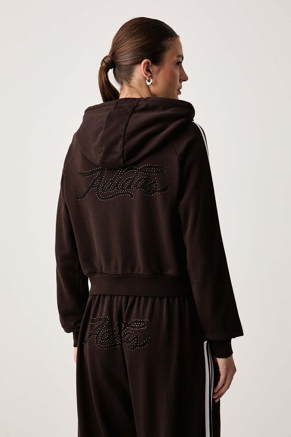 Кофта на застібці з капюшоном жіноча бавовняна adidas Originals колір коричневий фото 2