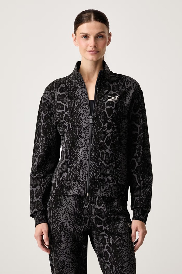 Кофта на застібці жіноча бавовняна з еластаном EA7 Emporio Armani колір сірий
