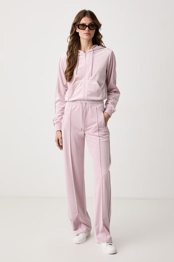 Кофта на застібці з капюшоном жіноча велюрова Guess AMALIA колір фіолетовий фото 2