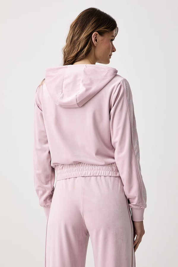 Кофта на застібці з капюшоном жіноча велюрова Guess AMALIA колір фіолетовий фото 3