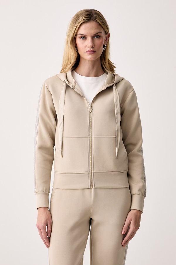 Кофта на застібці з капюшоном жіноча з віскозою Guess VICTOIRE колір бежевий