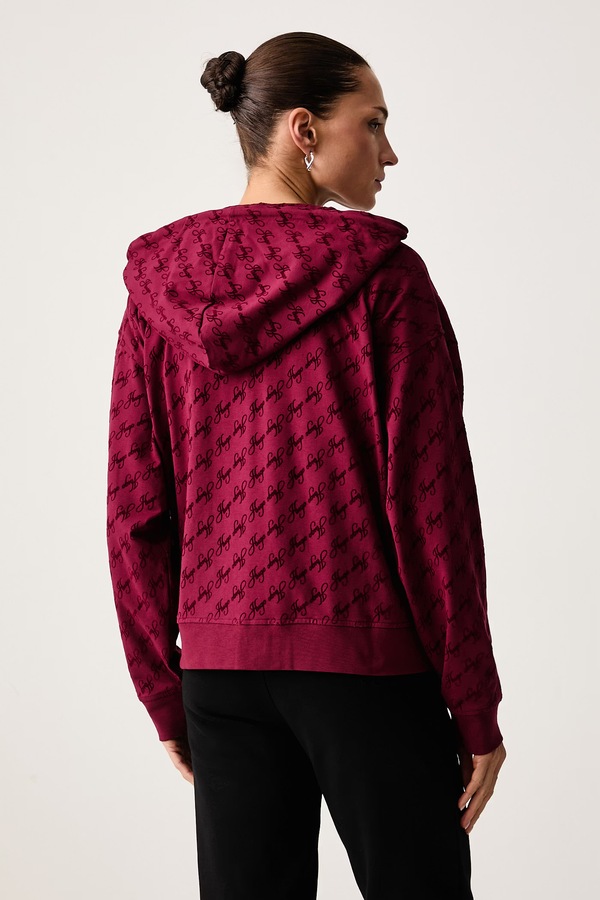 Кофта loungwear жіноча з бавовною HUGO FLOKKY_JACKET колір червоний фото 3