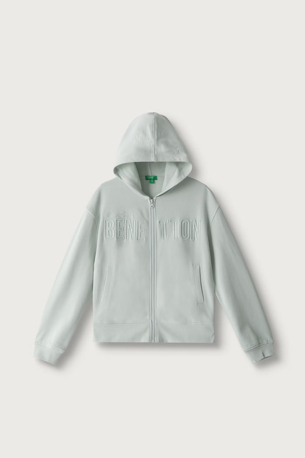 Кофта на застібці з капюшоном дитяча бавовняна United Colors of Benetton колір зелений