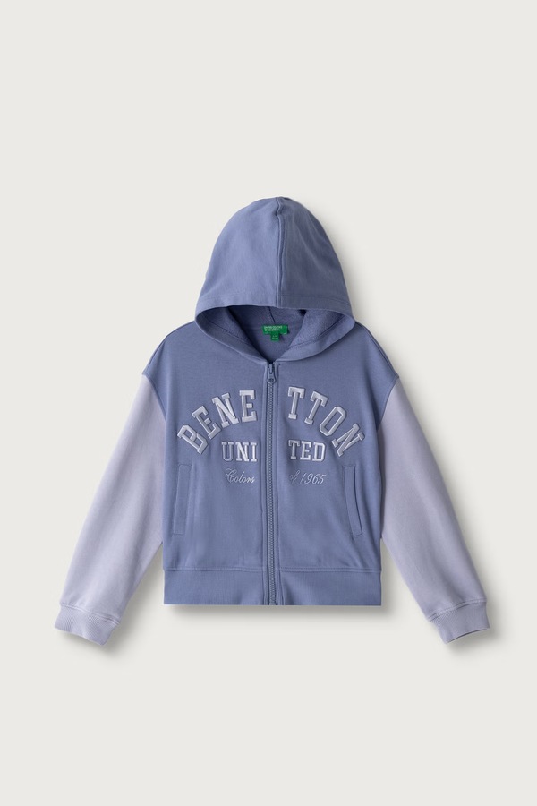 Кофта на застібці з капюшоном дитяча бавовняна United Colors of Benetton колір фіолетовий