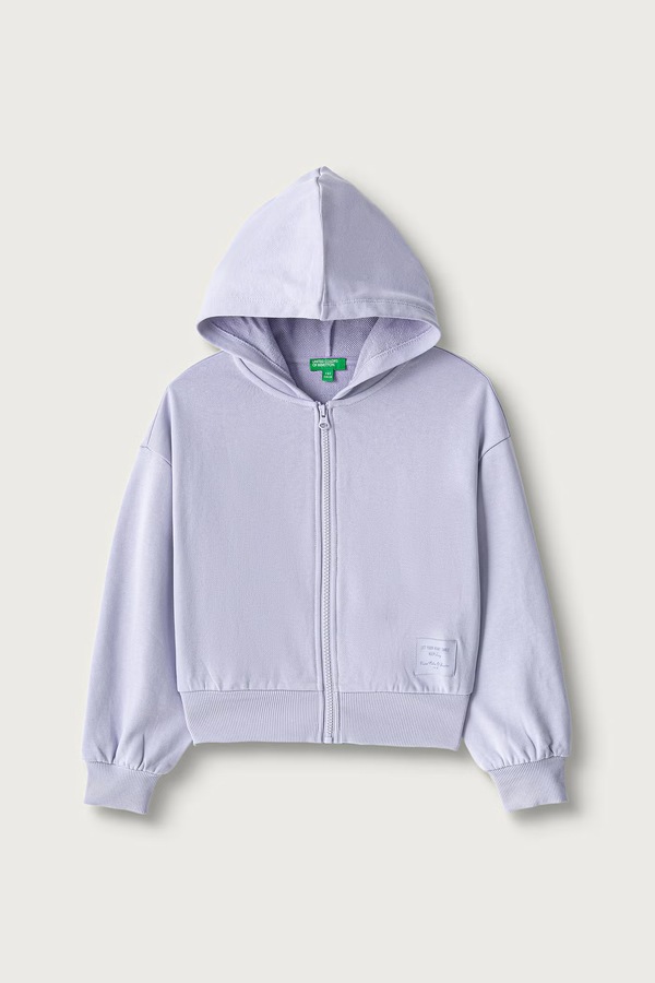 Кофта на застежке с капюшоном детская хлопковая United Colors of Benetton цвет фиолетовый