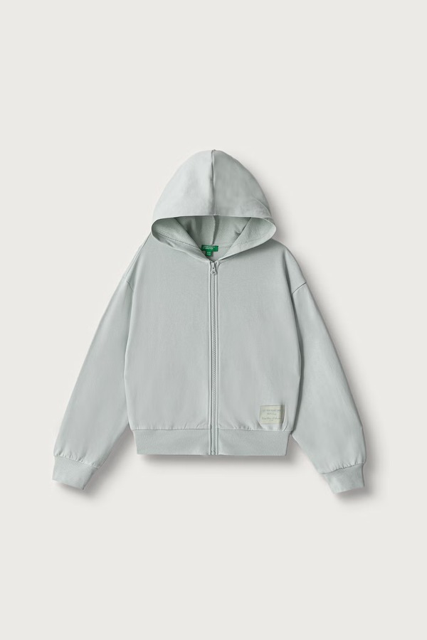 Кофта на застежке с капюшоном детская хлопковая United Colors of Benetton цвет зеленый