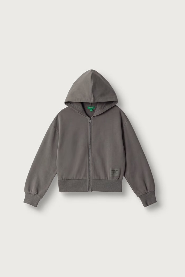 Кофта на застежке с капюшоном детская хлопковая United Colors of Benetton цвет серый
