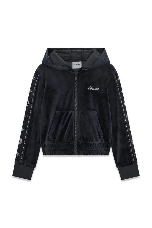 Кофта на застібці з капюшоном дитяча велюрова Guess колір чорний