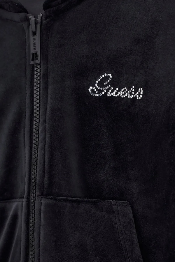 Кофта на застібці з капюшоном дитяча велюрова Guess колір чорний фото 2