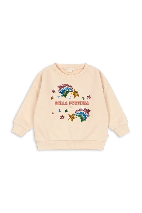 Кофта дитяча з бавовною Konges Sløjd LOU SEQUIN SWEAT SHIRT GOTS колір бежевий