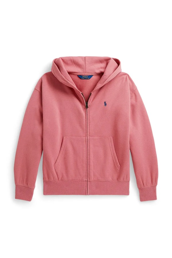 Кофта на застібці з капюшоном дитяча з бавовною Polo Ralph Lauren колір рожевий